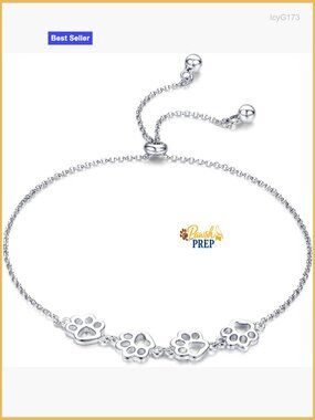 925 Sterling Silver Adjustable Paw Print Charm Bracelet for Pet Lovers